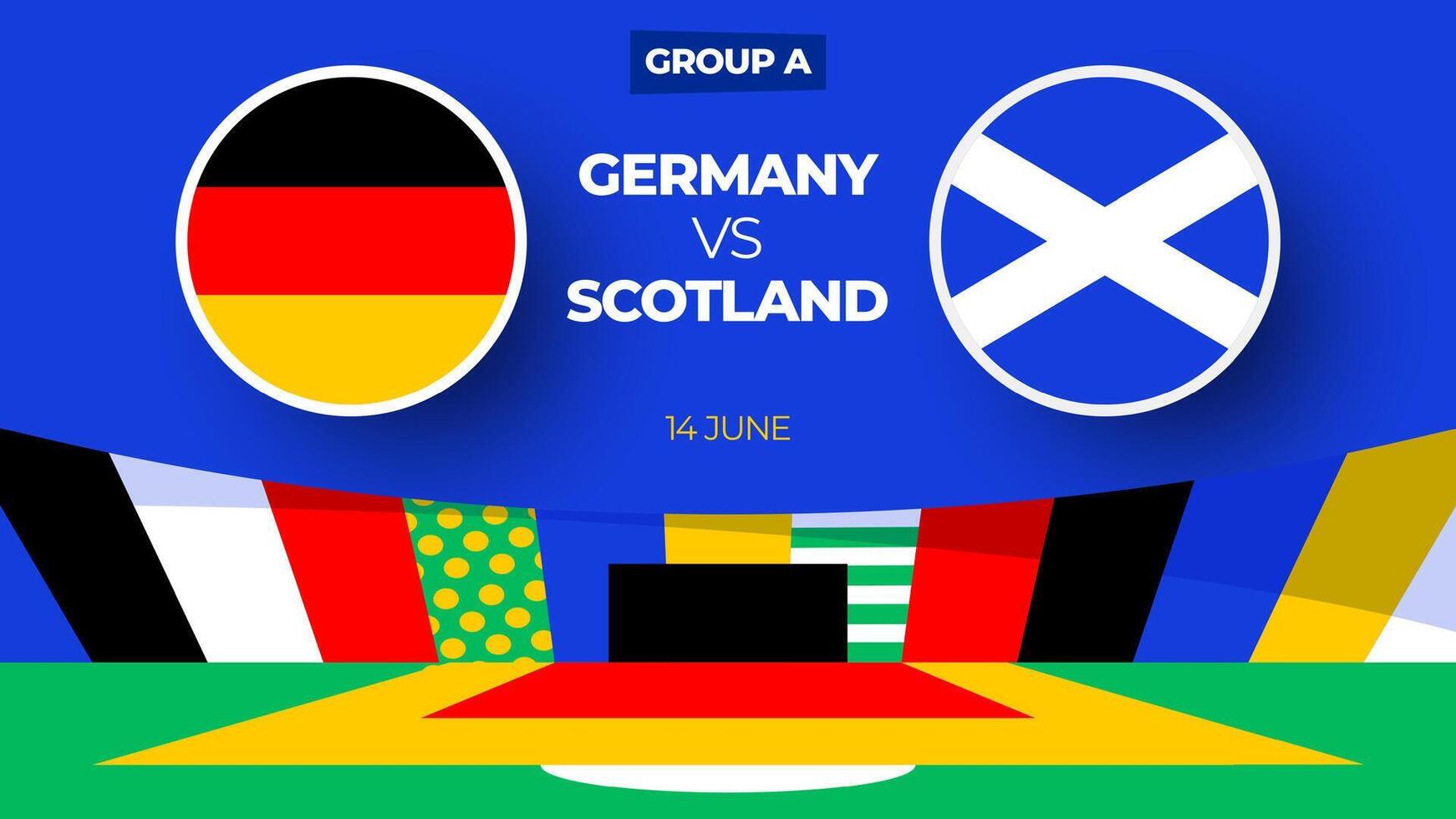 Duitsland vs Schotland Amerikaans voetbal 2024 bij elkaar passen versus. 2024 groep stadium kampioenschap bij elkaar passen versus teams intro sport achtergrond, kampioenschap wedstrijd vector