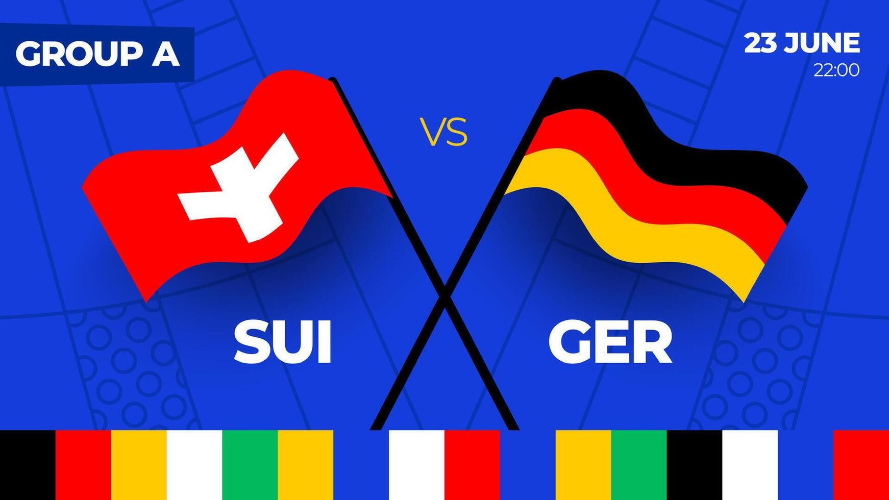 Zwitserland vs Duitsland Amerikaans voetbal 2024 bij elkaar passen versus. 2024 groep stadium kampioenschap bij elkaar passen versus teams intro sport achtergrond, kampioenschap wedstrijd vector