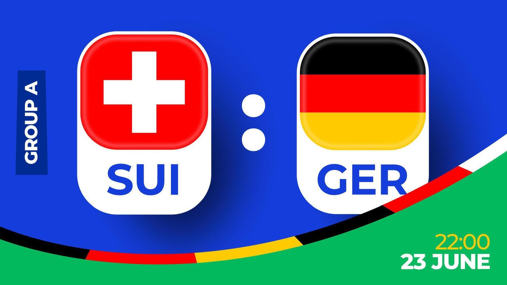 Zwitserland vs Duitsland Amerikaans voetbal 2024 bij elkaar passen versus. 2024 groep stadium kampioenschap bij elkaar passen versus teams intro sport achtergrond, kampioenschap wedstrijd vector