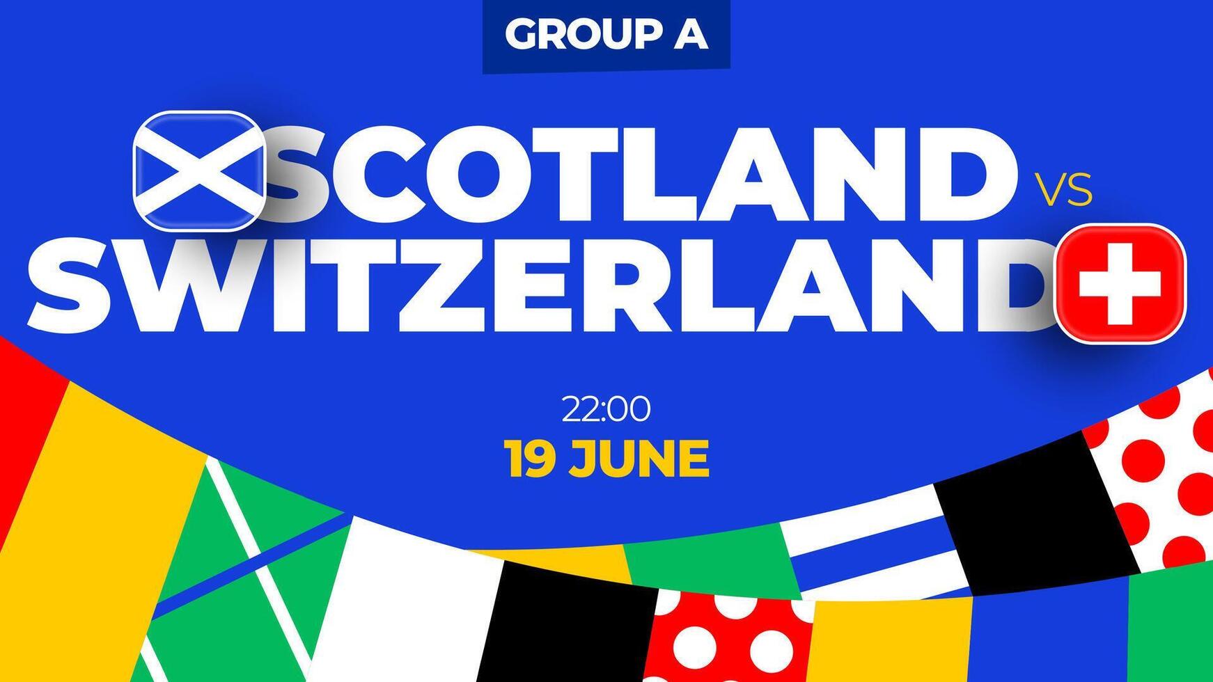 Schotland vs Zwitserland Amerikaans voetbal 2024 bij elkaar passen versus. 2024 groep stadium kampioenschap bij elkaar passen versus teams intro sport achtergrond, kampioenschap wedstrijd vector