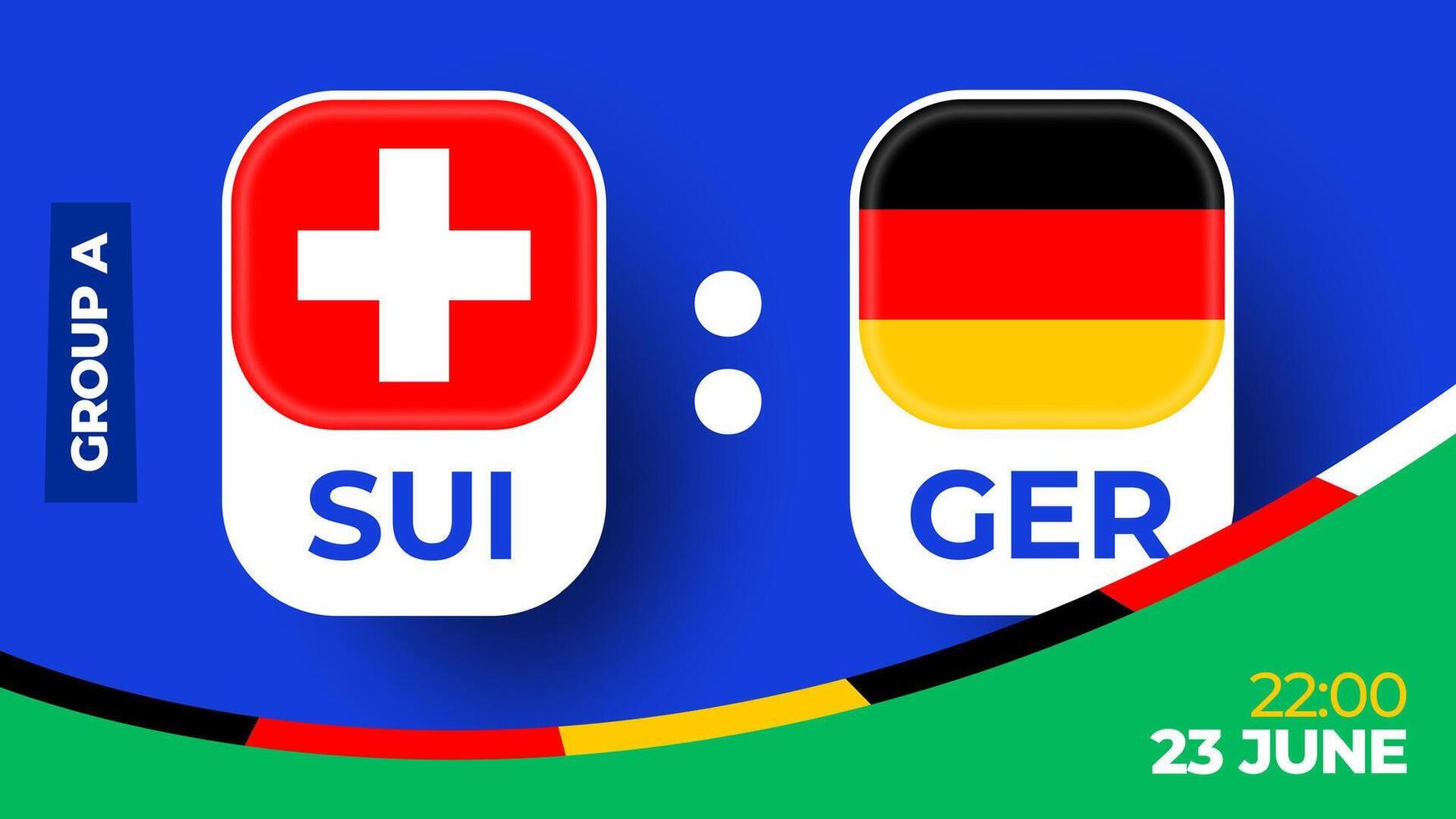 Zwitserland vs Duitsland Amerikaans voetbal 2024 bij elkaar passen versus. 2024 groep stadium kampioenschap bij elkaar passen versus teams intro sport achtergrond, kampioenschap wedstrijd vector