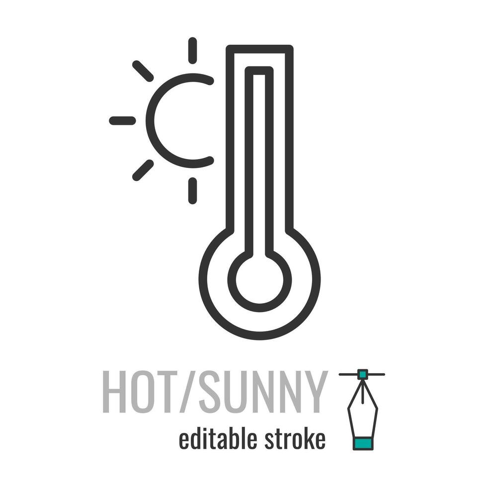 heet weer thermometer lijn icoon. lineair stijl zonnig zomer symbool. temperatuur teken.bewerkbaar hartinfarct. vector grafiek illustratie eps 10.