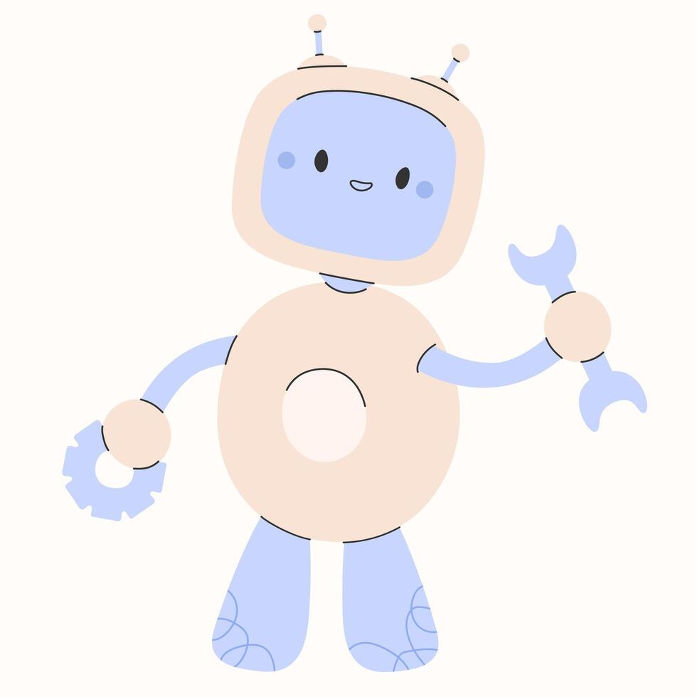 schattig Chatbot ai karakter.kunstmatig intelligentie- babbelen onderhoud bedrijf concept.ai inhoud generator. Chatbot technologie, hand- getrokken robot speelgoed- mascotte. vector illustratie eps 10