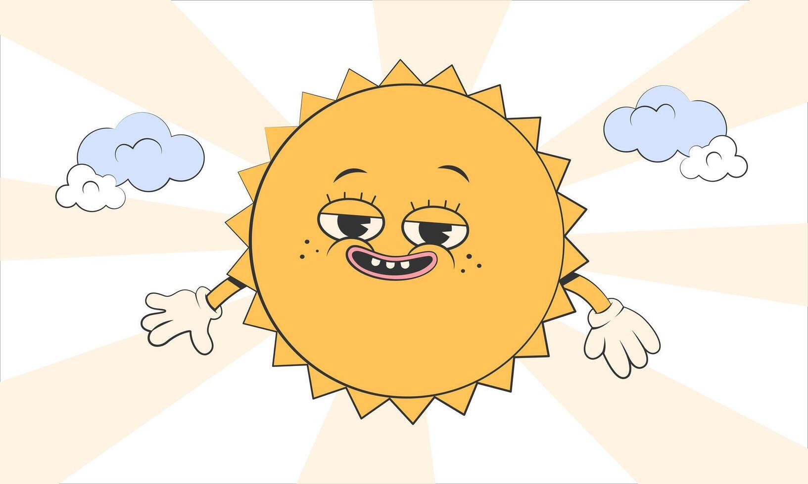 gelukkig schattig zon planeet karakter.eenvoudig retro tekenfilm mascotte voor poster, banier, grafisch print.y2k groovy zonnig dag, ecologie concept. vector illustratie eps 10
