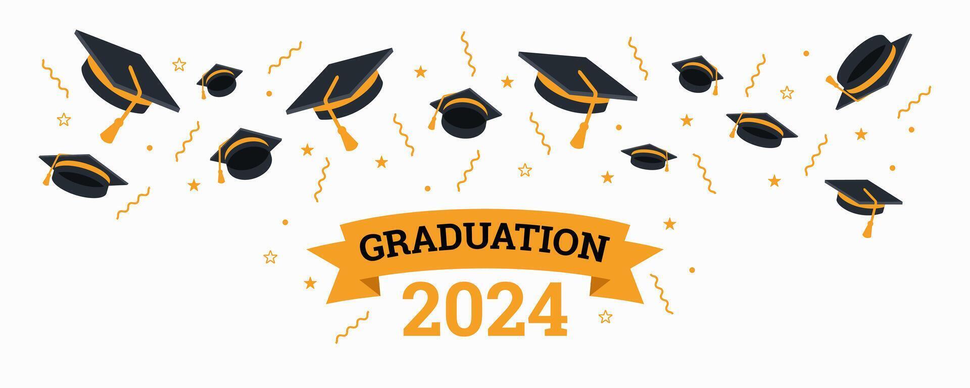 vector illustratie van afstuderen pet en ster Aan wit achtergrond voor diploma uitreiking 2024