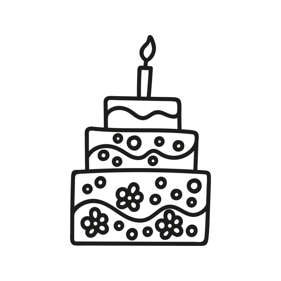 single taart met kaarsen. hand- getrokken tekening vector illustratie