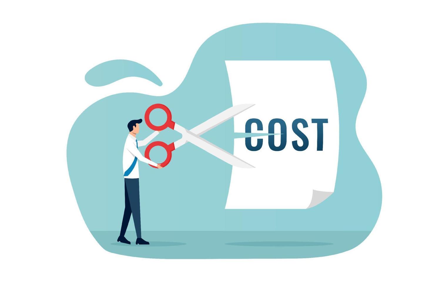 zakenman snijden kosten. kostenreductie, kostenbesparing en efficiëntie concept vectorillustratie vector
