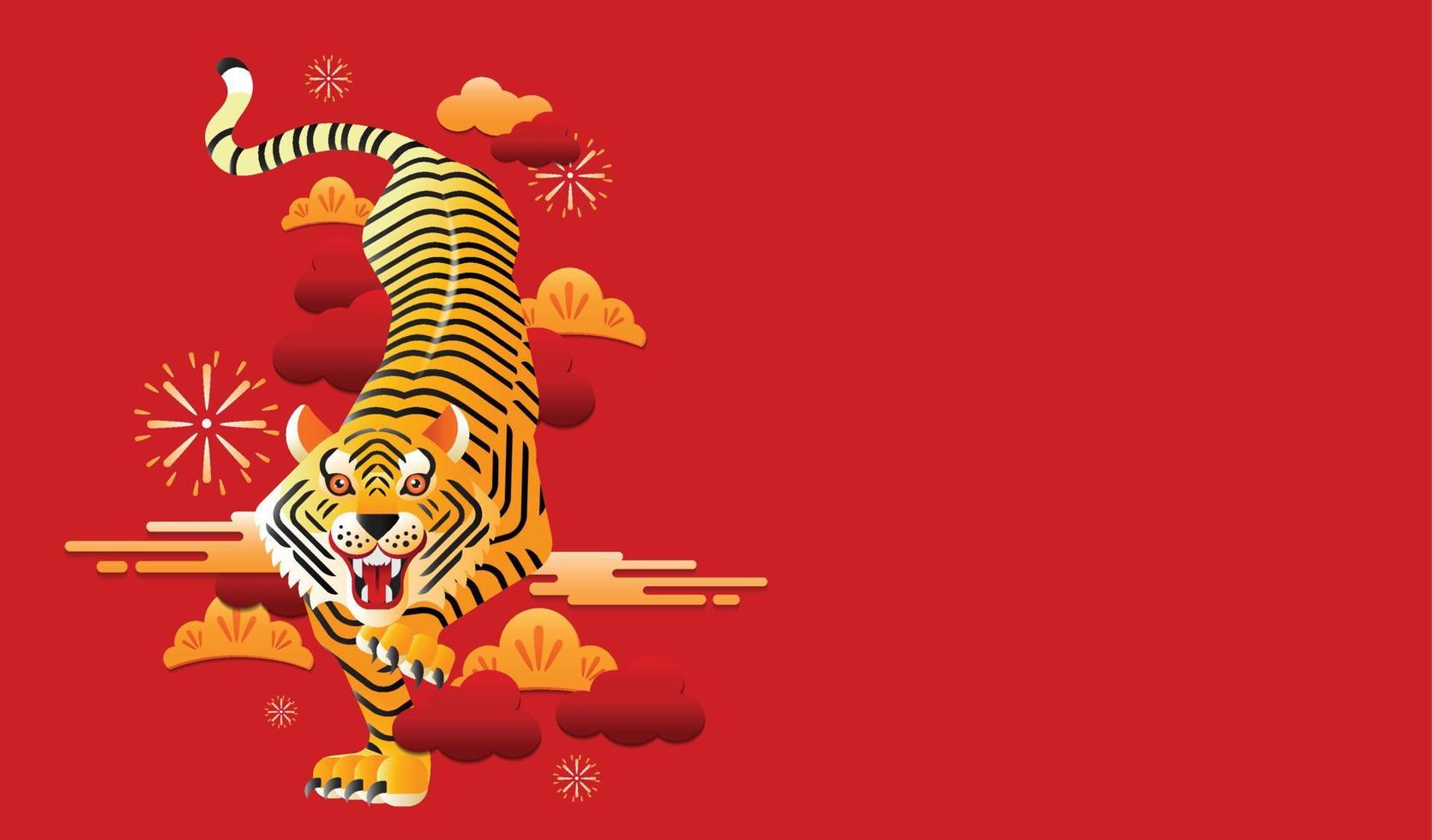 gelukkig nieuwjaar, chinees nieuwjaar, 2022, jaar van de tijger, stripfiguur, koninklijke tijger, plat ontwerp vector