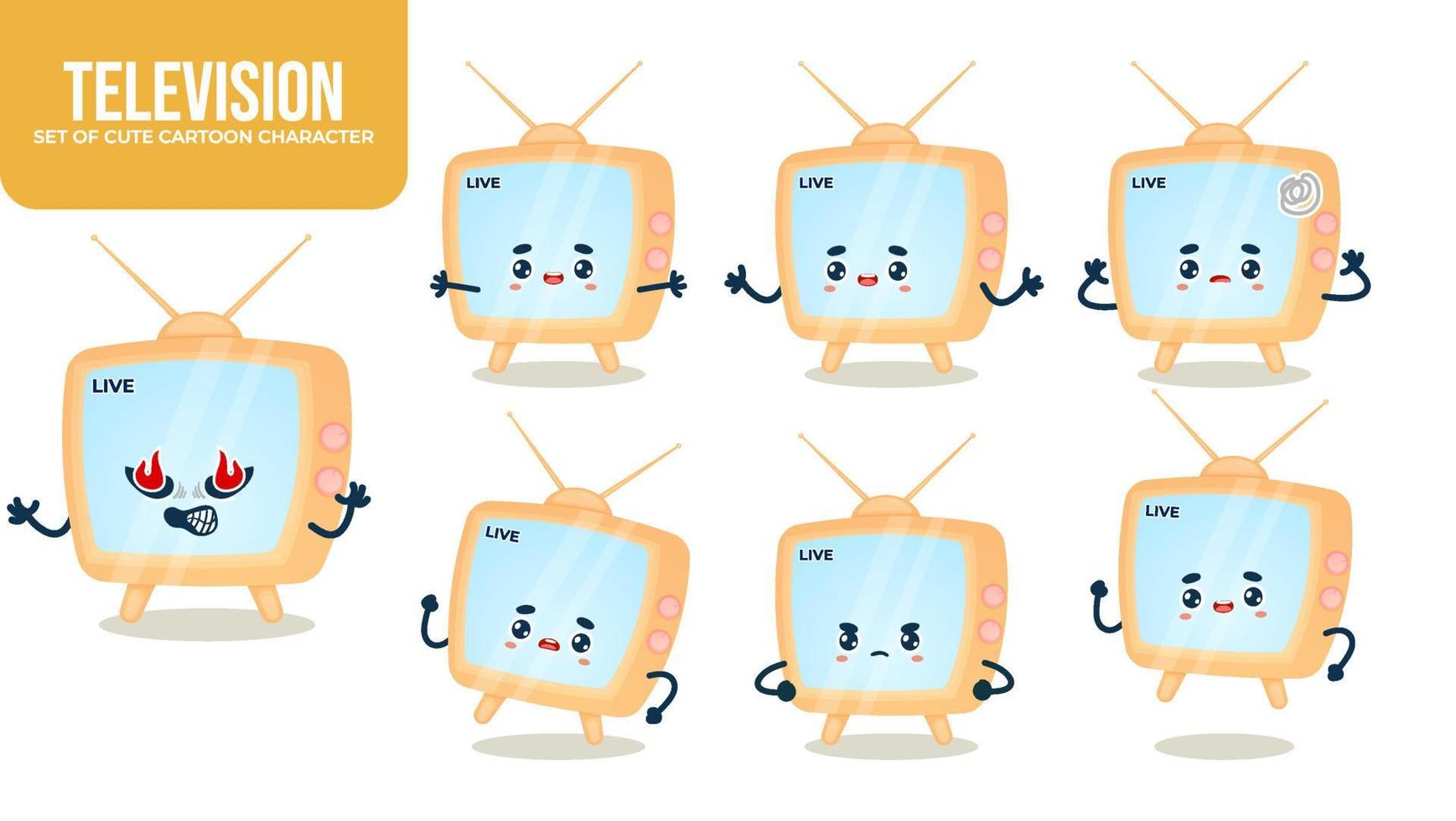 set van schattige televisie stripfiguur met verschillende poses premium vector