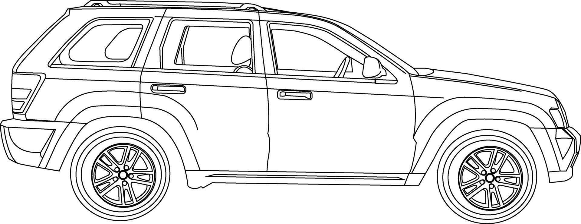 een lijn tekening auto en schets Aan de wit achtergrond vector