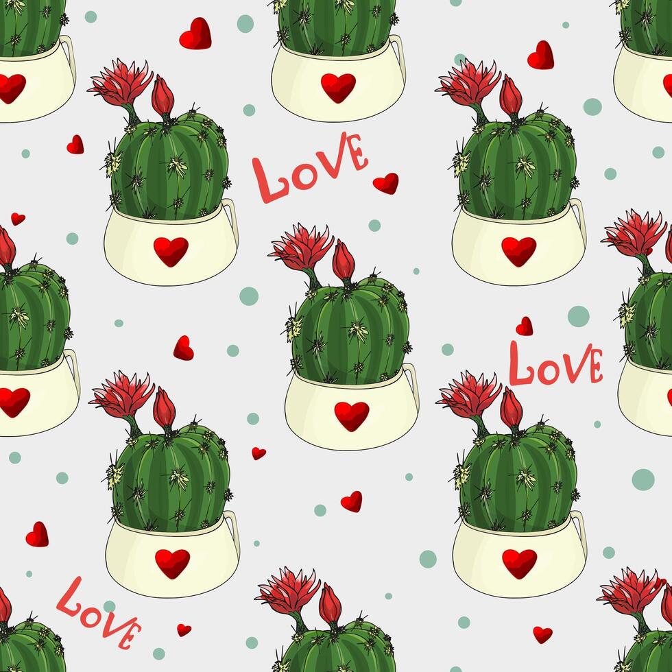 liefde voor vetplanten mode naadloos illustratie. modieus elegant patroon cactus, hart. afdrukken voor omhulsel papier. textiel, voorbereiding voor ontwerpers. vector