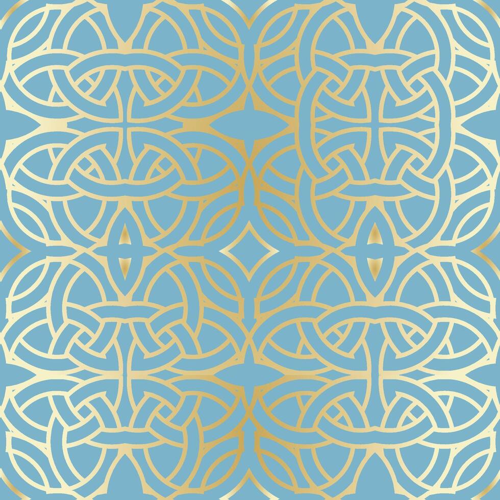 , geometrisch, eeuwigdurend klassiek goud lijnen patroon Aan ophelderen blauw achtergrond. vector