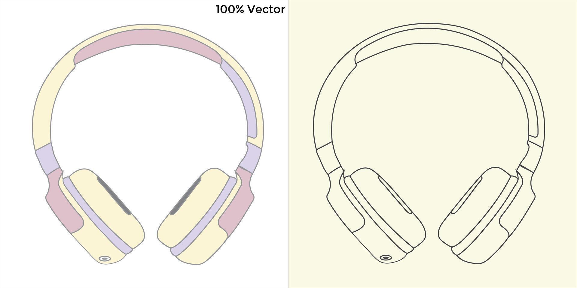 hoofd telefoon en lijn kunst eps vector