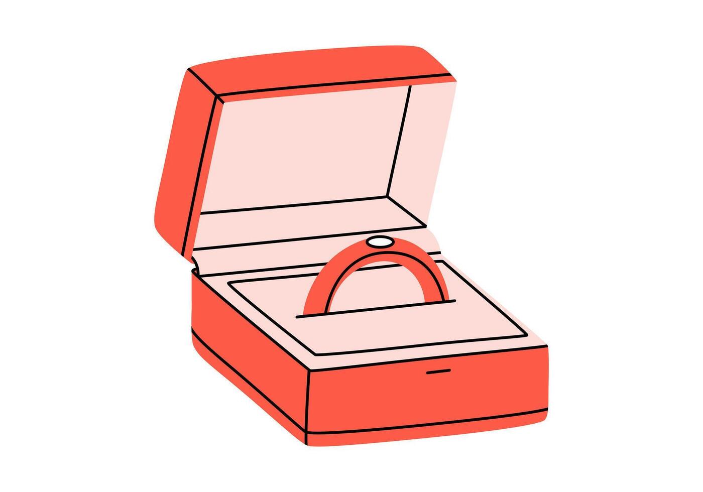 hand- getrokken schattig tekenfilm illustratie van bruiloft ring in doos. vlak verloving ring met edelsteen sticker in tekening stijl. voorstellen en huwelijk. Valentijnsdag dag en liefde concept icoon. geïsoleerd. vector