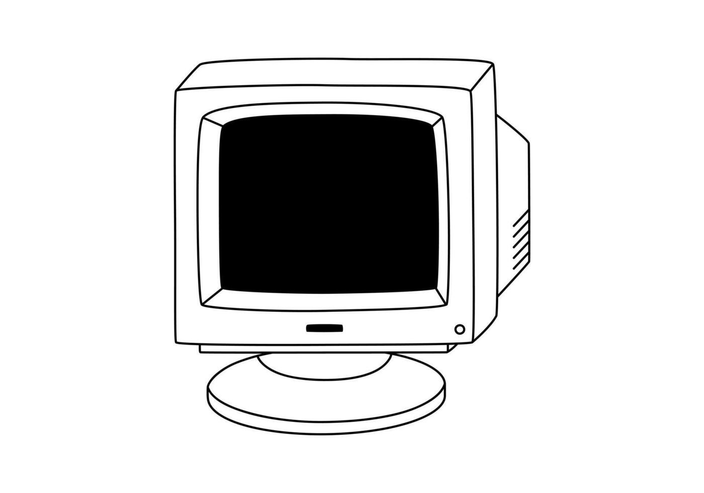 hand- getrokken schattig schets illustratie van retro pc monitor. vlak oud computer sticker in lijn kunst tekening stijl. wijnoogst kantoor of programmeur apparaat icoon of afdrukken. informatie technologie. geïsoleerd vector