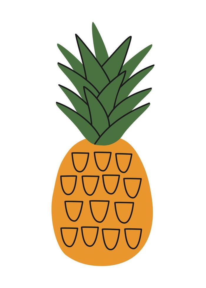 hand- getrokken schattig zomer illustratie van ananas of ananas. vlak vers fruit in gemakkelijk gekleurde tekening stijl. tropisch exotisch rauw voedsel icoon of afdrukken. geïsoleerd Aan wit achtergrond. vector