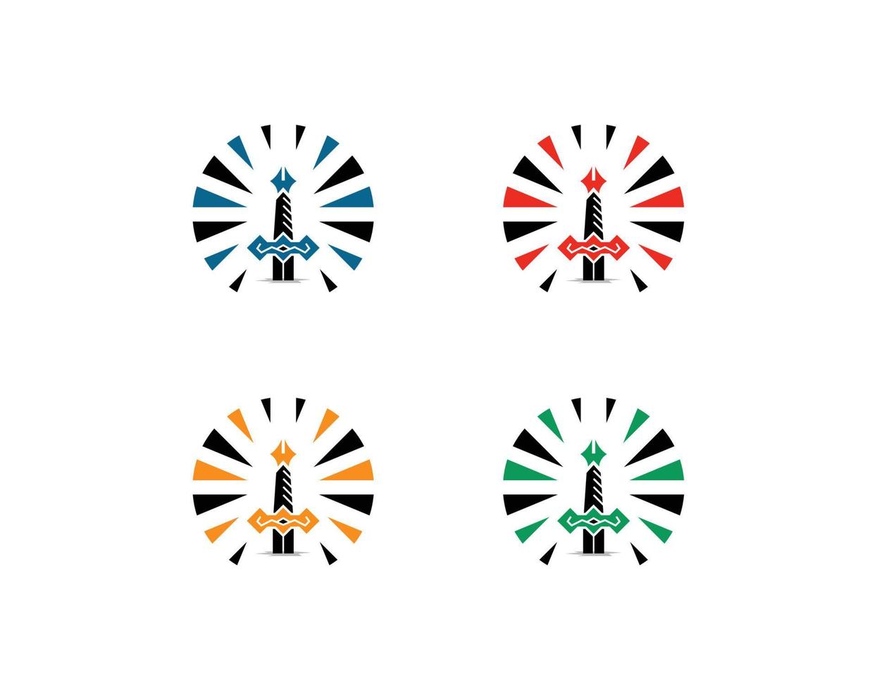 set vormen en pictogrammen, zwaardlogo-ontwerp met kleurvariaties vector