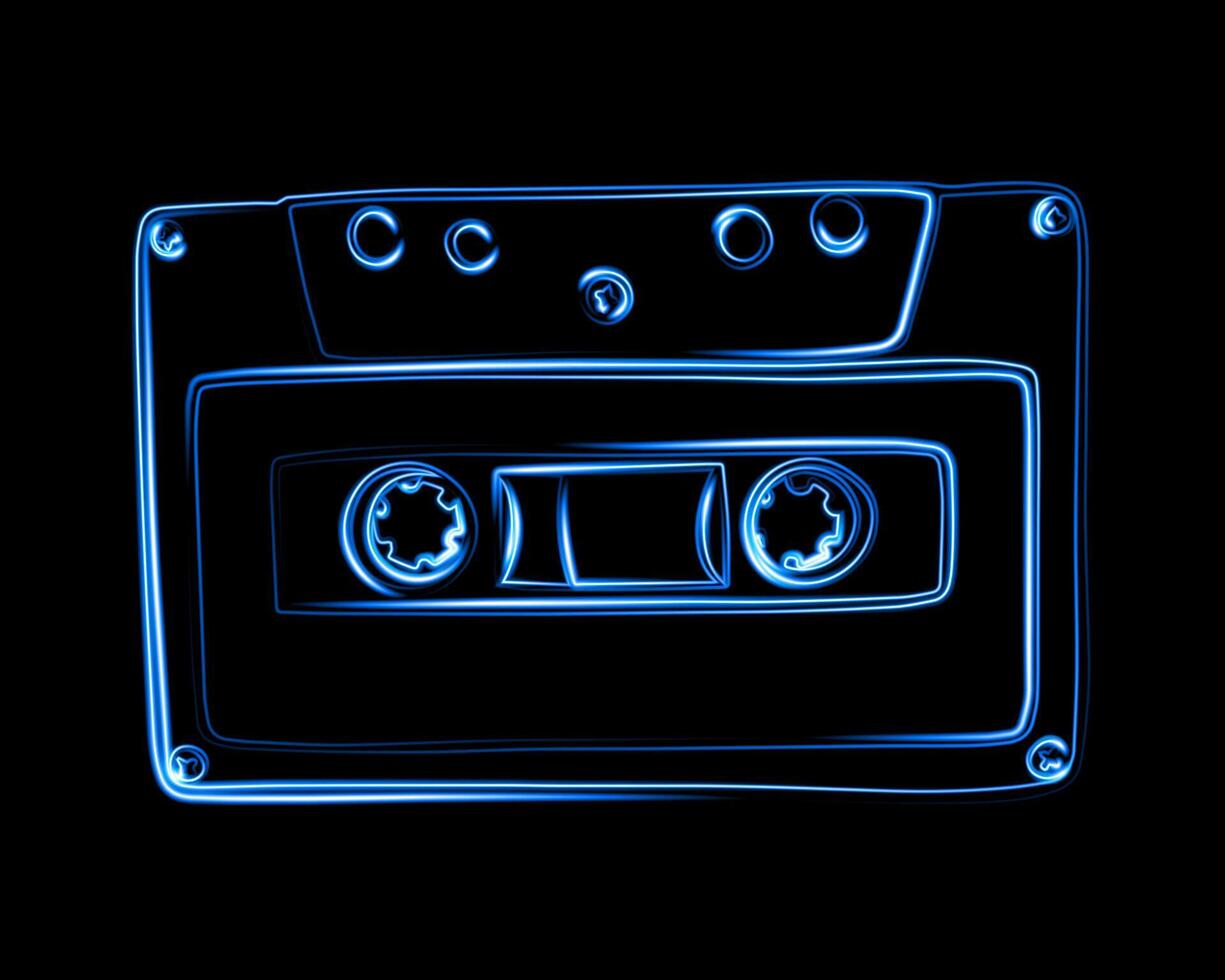 neon cassette. nostalgie van de jaren 90. audio cassette voor luisteren naar muziek. vector