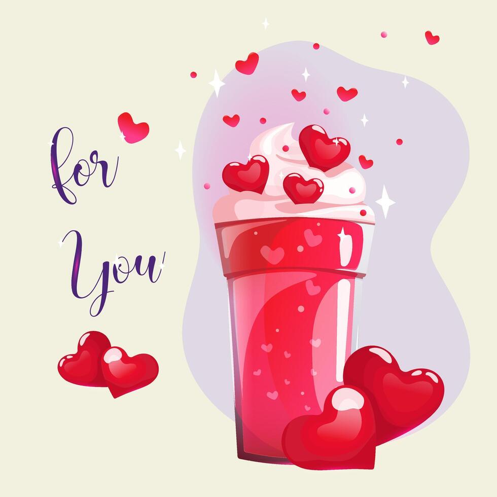 een zoet magisch drinken in een magisch glas. groet kaart voor verjaardag, valentijnsdag dag voor een vriend of vriendin. illustratie voor februari 14 vector