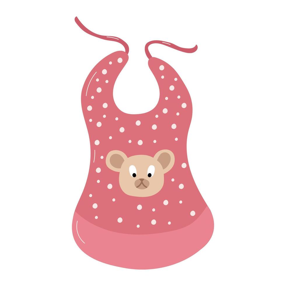 illustratie van een roze polka punt slabbetje voor een baby met een beer gezicht. vector