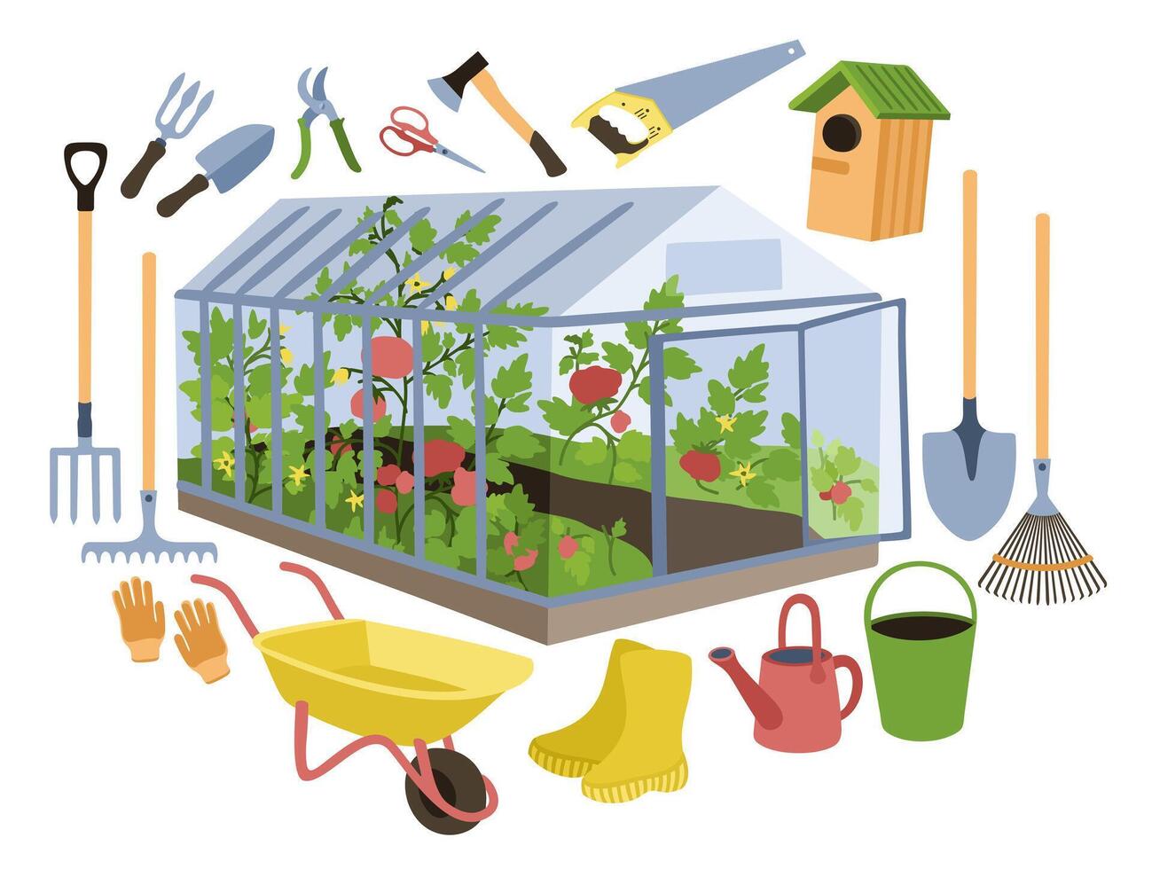 tuinieren. reeks van uitrusting voor tuin en groente tuin zorg vector