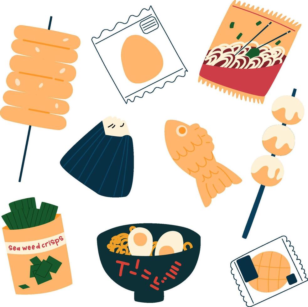 illustratie van Aziatisch straat voedsel. snel voedsel borden. vector