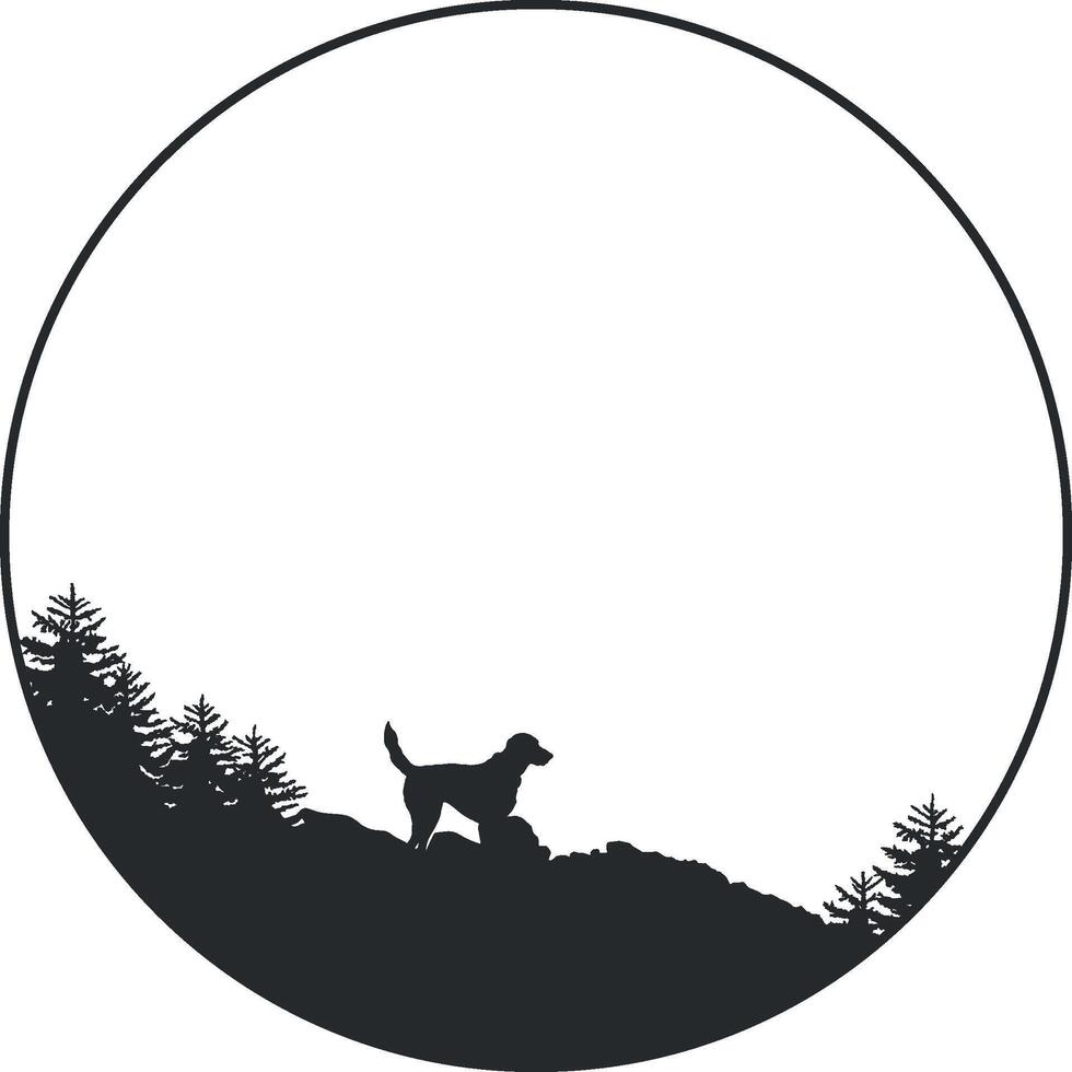 zwart silhouet van een hond Aan de berg vector