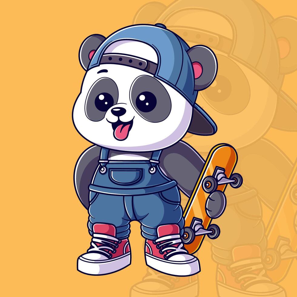 schattig panda wil naar skateboard vector