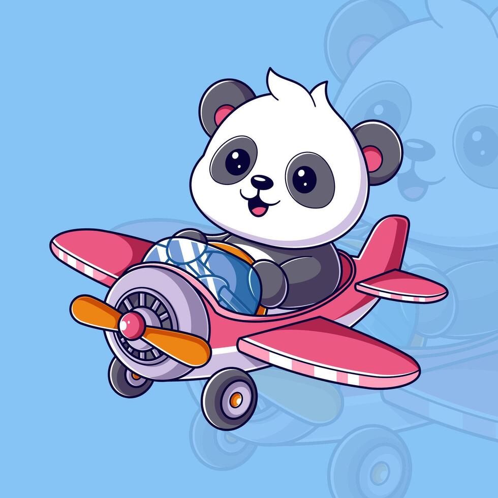 schattig panda het rijden een rood vliegtuig vector