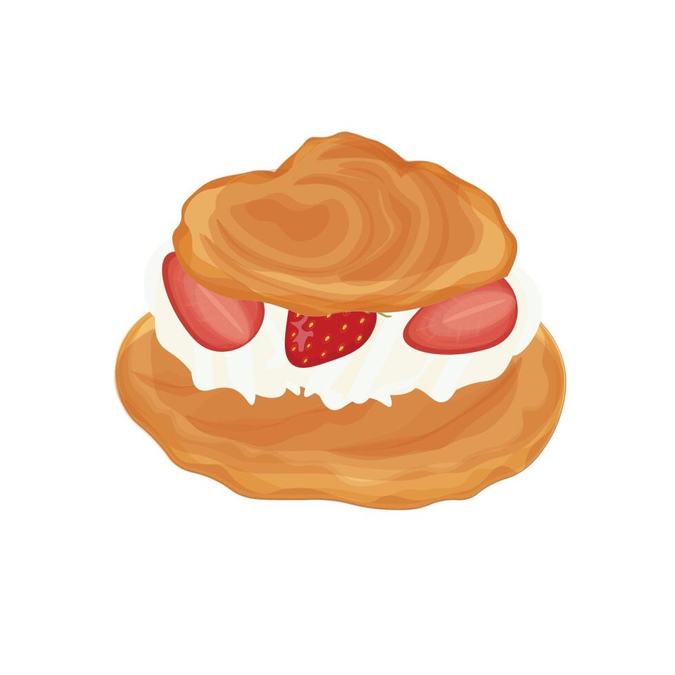 illustratie logo profiterole choux gebakje met vla en vers aardbei vector
