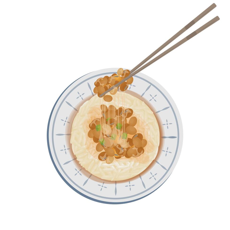 logo illustratie van top visie natto met rijst- vector