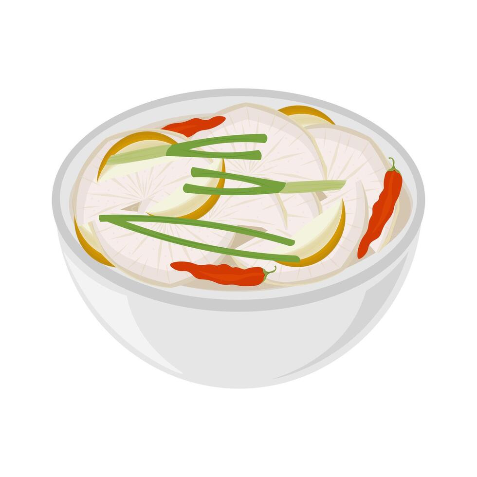 illustratie logo dongchimi Koreaans radijs water Kimchi Aan een kom vector