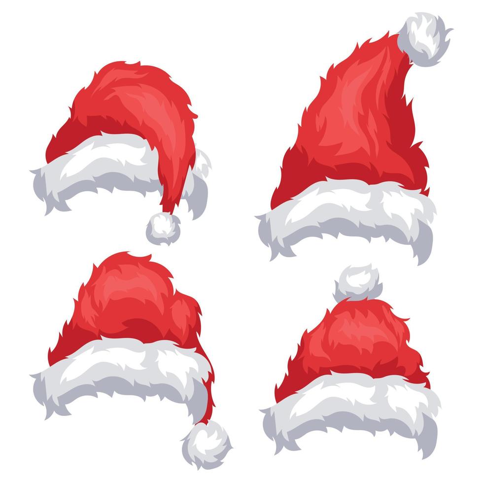 set van kleine kerstmutsen op transparante achtergrond vector