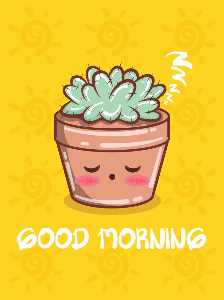 schattige vetplant pot stripfiguren en illustraties. goedemorgen concept. vector