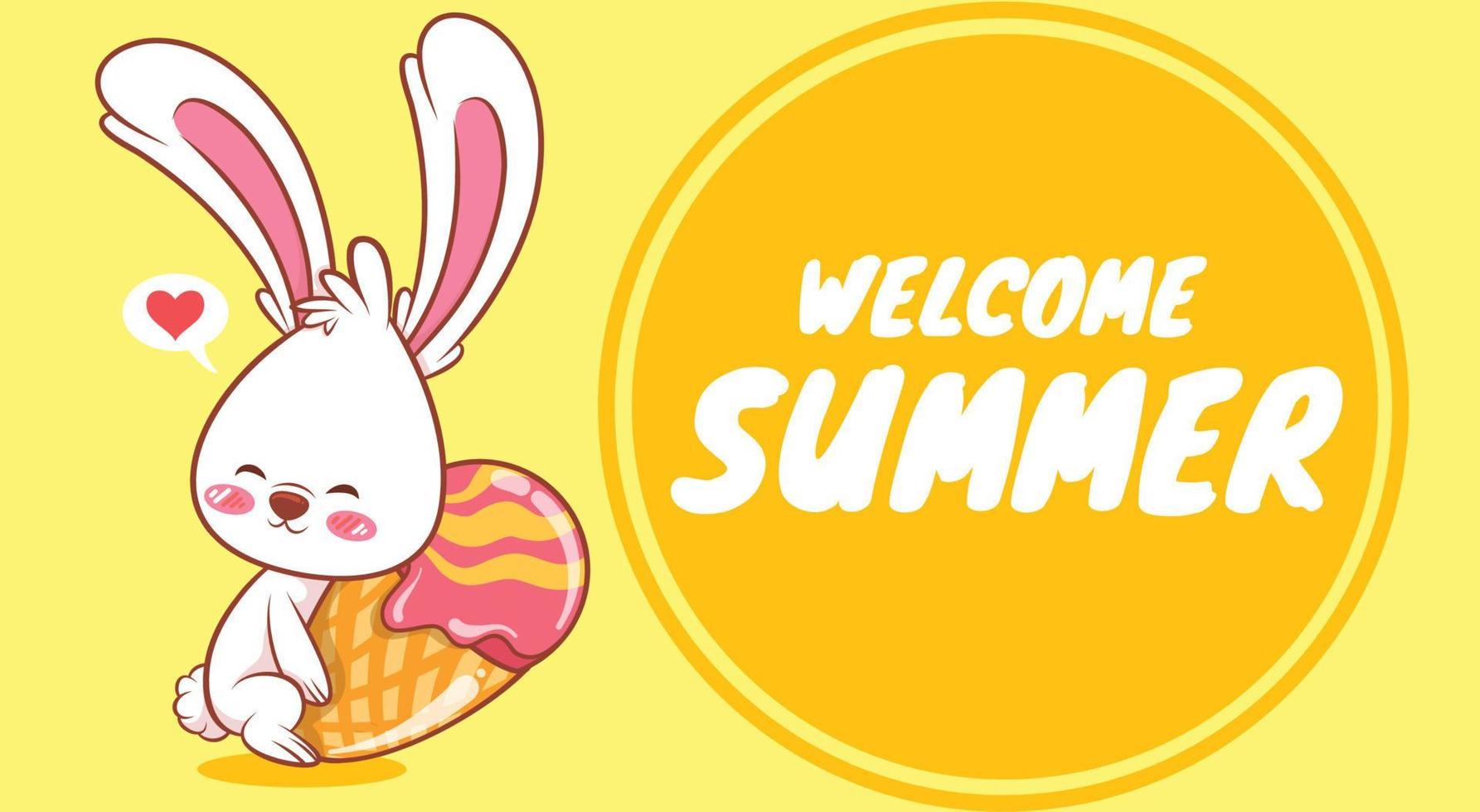 schattig konijntje met een zomerse groetbanner. vector