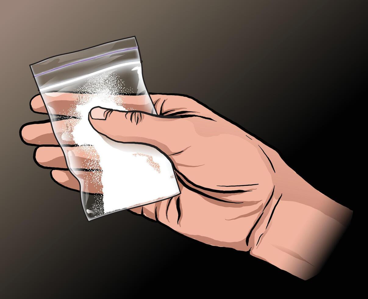 illustratie van hand- Holding drugs, poeder type vector