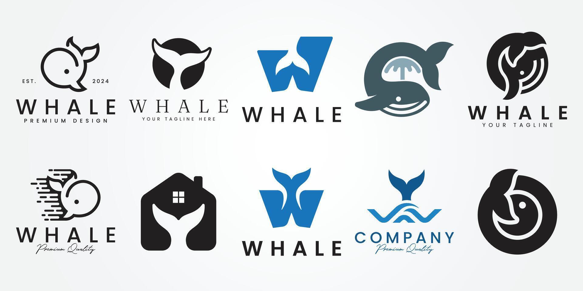 reeks bundel walvis staart logo illustratie ontwerp, schattig walvis vis logo ontwerp vector