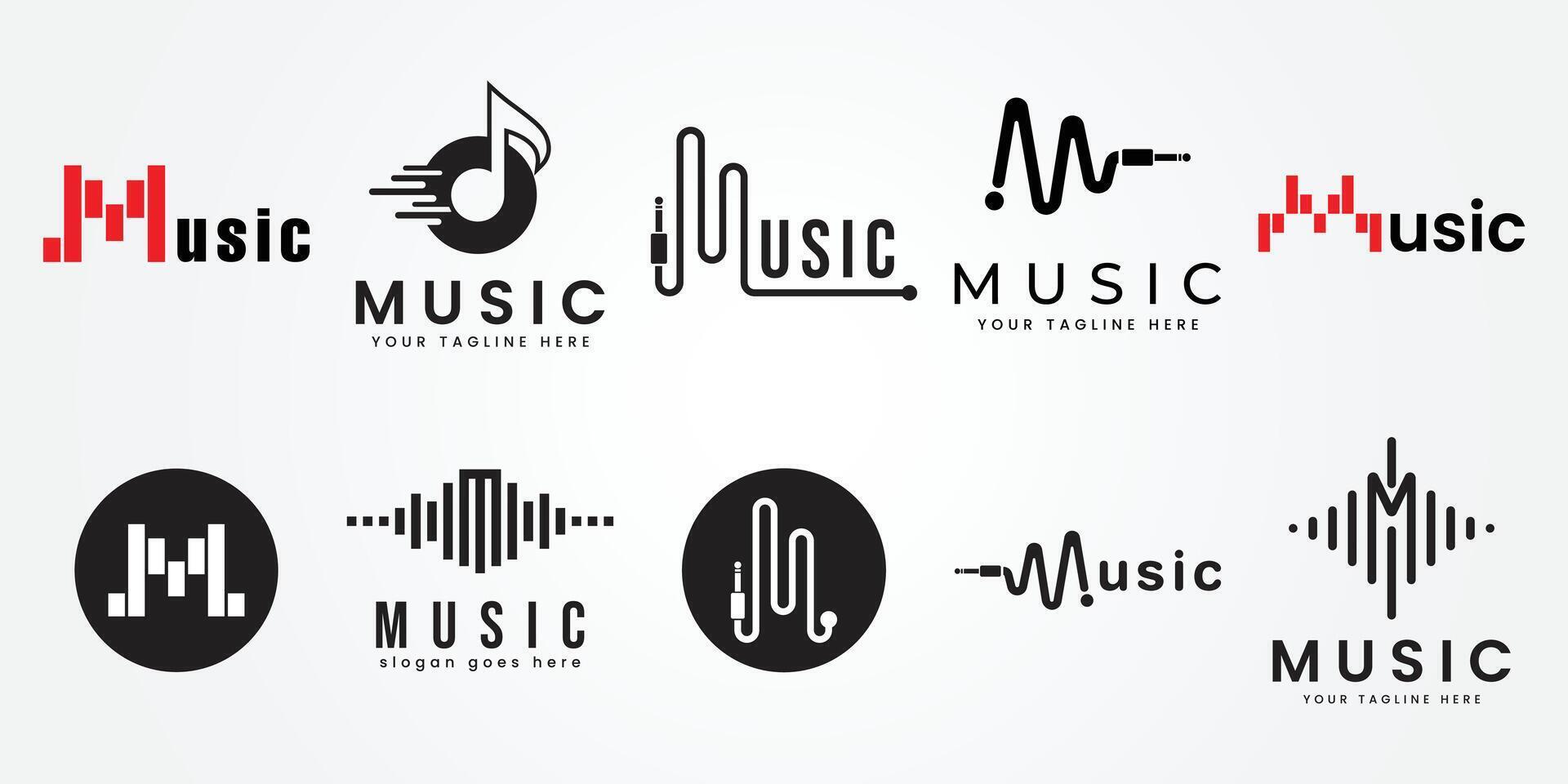 reeks bundel muziek- logo ontwerp verzameling met helling stijl vector