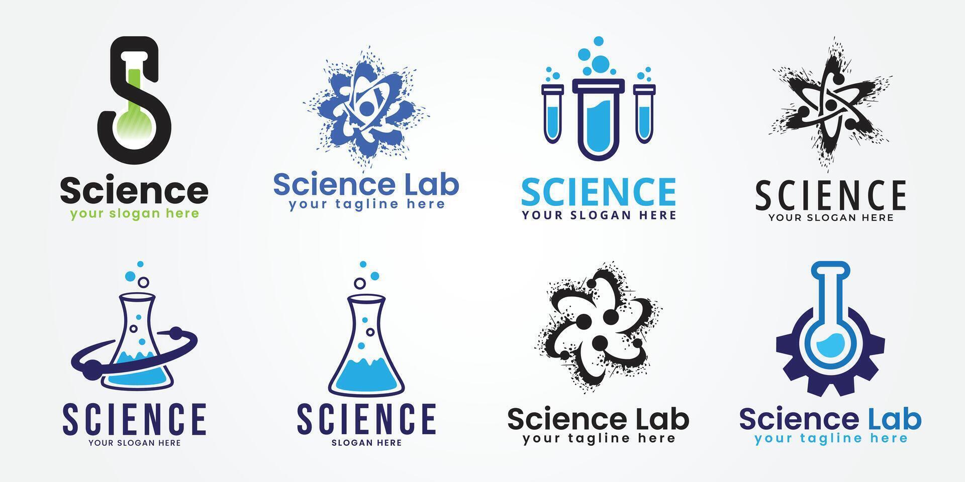 reeks bundel wetenschap planeet logo zich verwaardigen icoon sjabloon met laboratorium illustratie vector