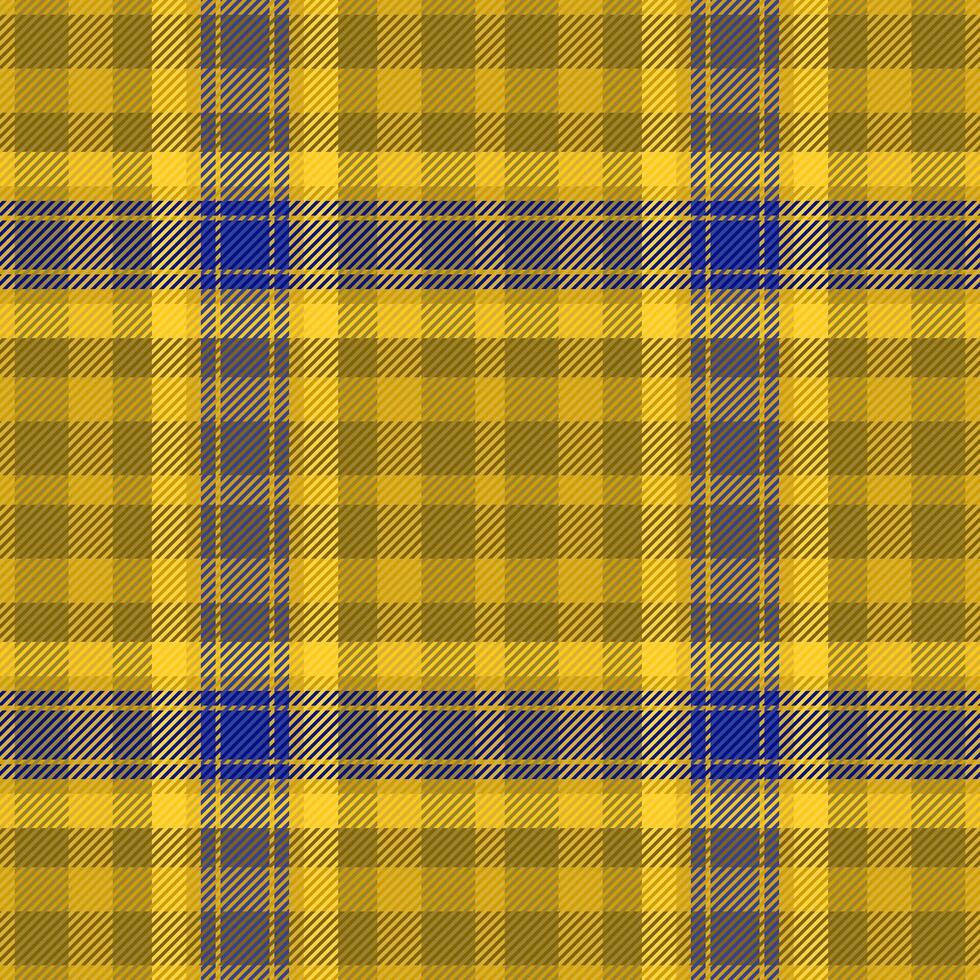 pak plaid kleding stof , knal Schotse ruit textiel naadloos. rok controleren patroon structuur achtergrond in geel en blauw kleuren. vector