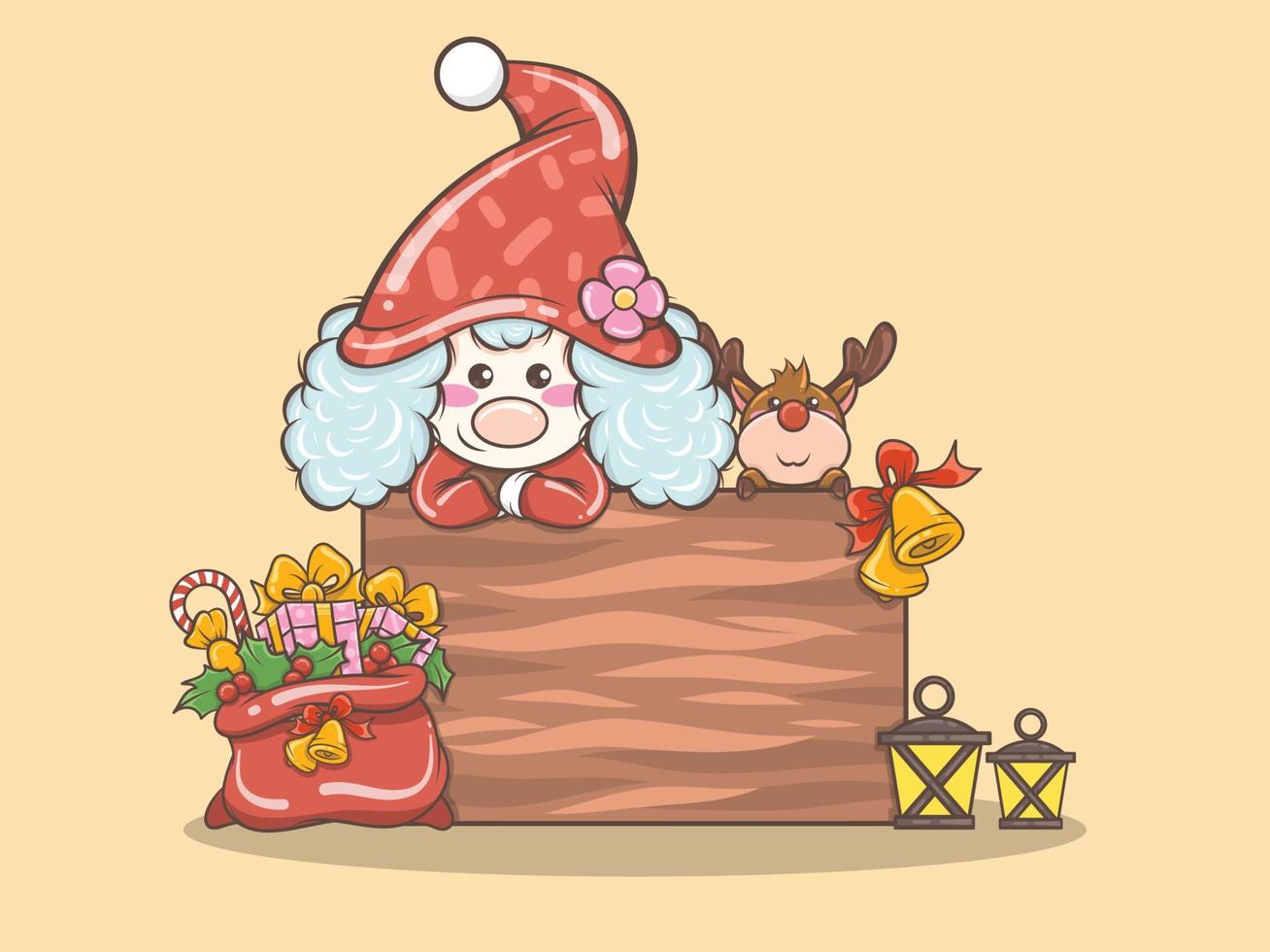 schattig kaboutermeisje met herten vrolijke kerstmisillustratie vector