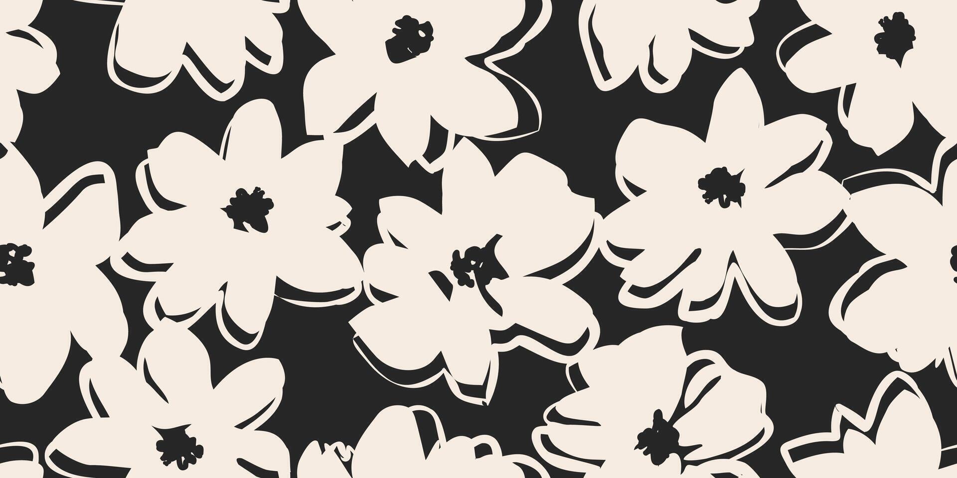 hand- getrokken minimaal abstract bloemen. naadloos patronen met biologisch vormen zwart en wit kleur voor kleding stof, textiel, kleding, behang, omslag, banier, huis decor, bloemen achtergronden. vector