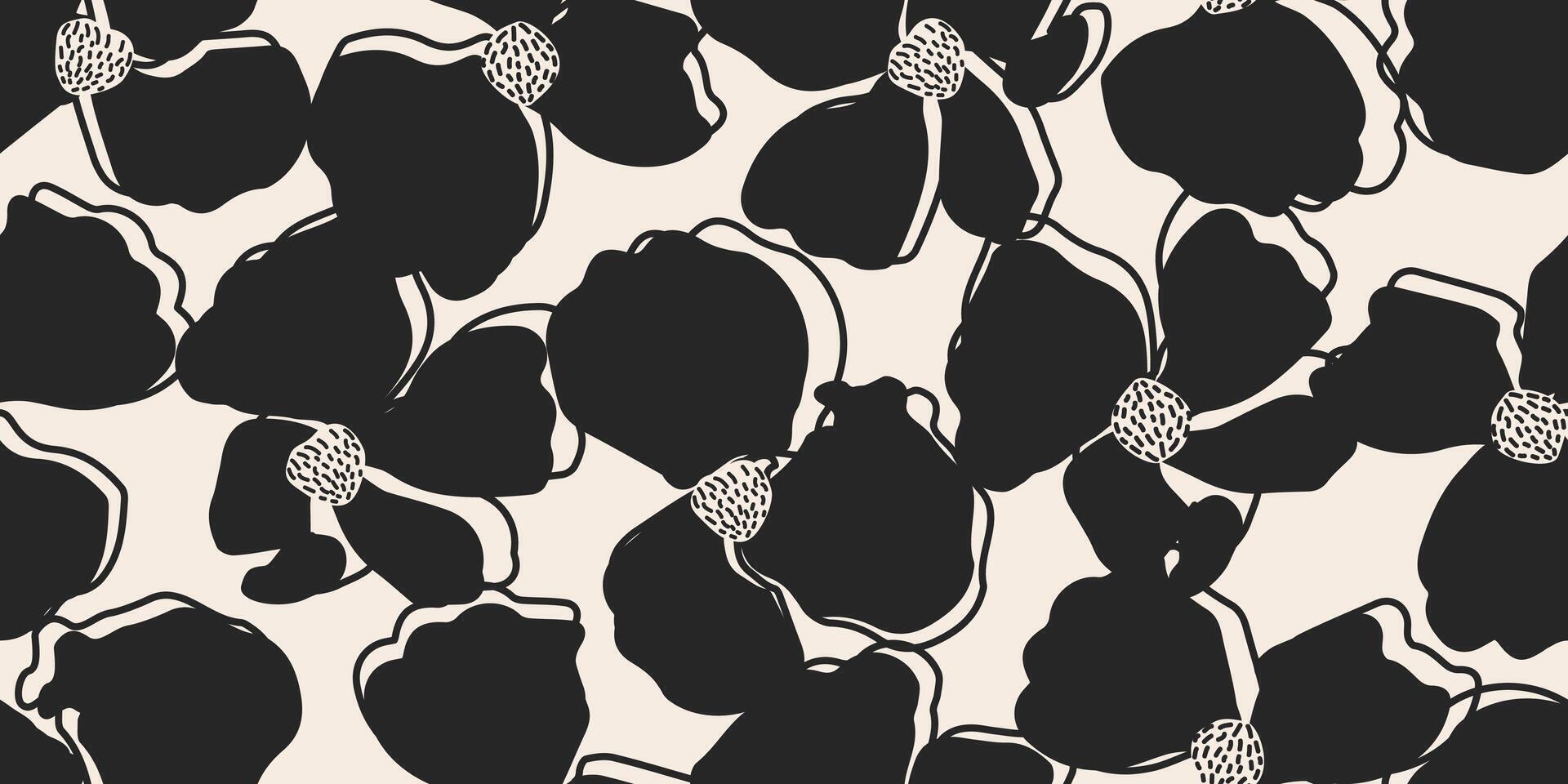 hand- getrokken minimaal abstract bloemen. naadloos patronen met biologisch vormen zwart en wit kleur voor kleding stof, textiel, kleding, behang, omslag, banier, huis decor, bloemen achtergronden. vector