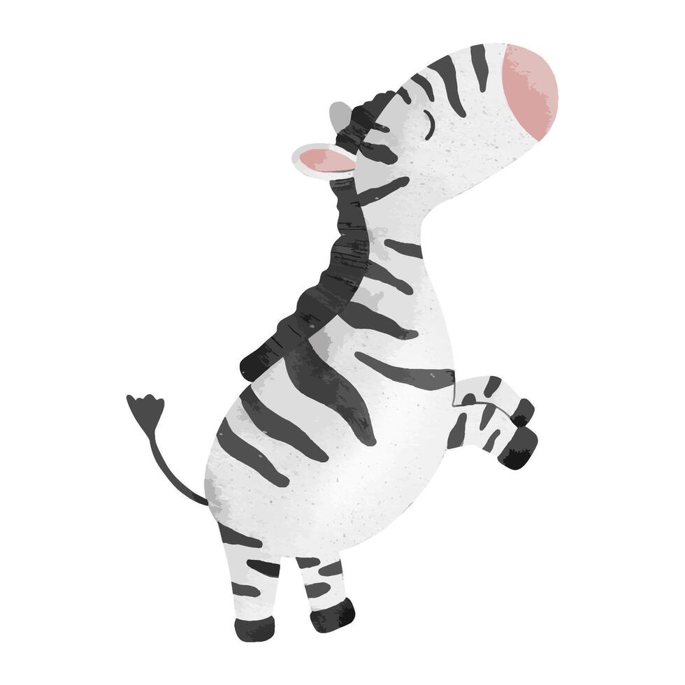 schattig baby zebra. geïsoleerd hand- getrokken waterverf illustratie van Afrikaanse oerwoud dier. kinderen dierentuin. voor ontwerp baby douche, kaarten, affiches, kinderen goederen en kamers vector