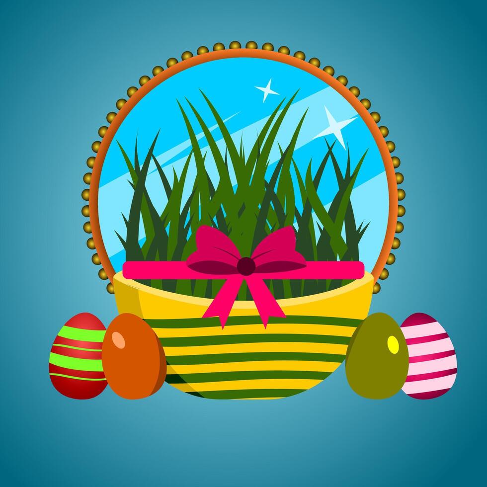 gelukkig Nowruz dag viering plein spandoek. geschilderd eieren, gras, spiegel, Nowruz in iran, Perzisch nieuw jaar viering, voorjaar eerste dag illustratie. vector