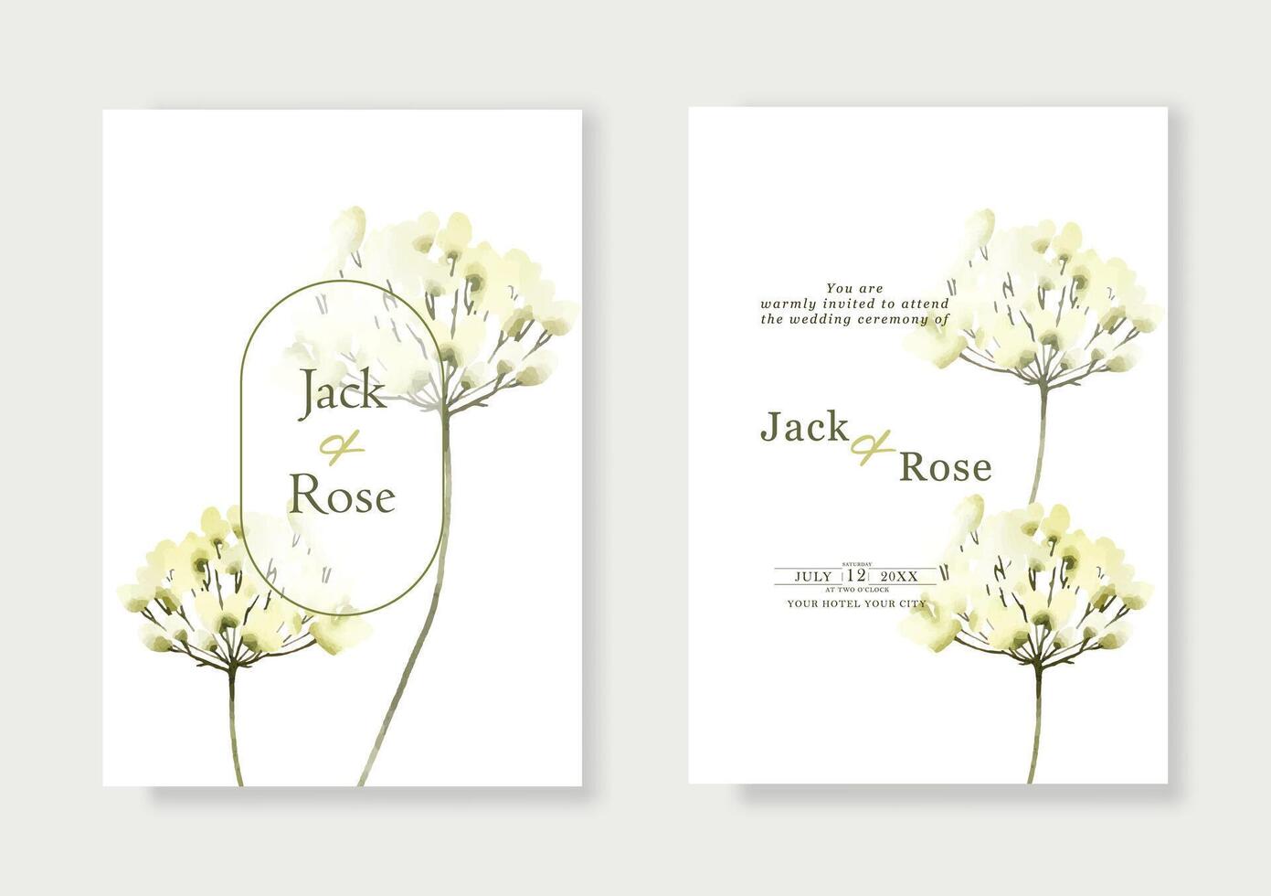 bruiloft uitnodiging met bloem waterverf ornamenten ontwerp vector