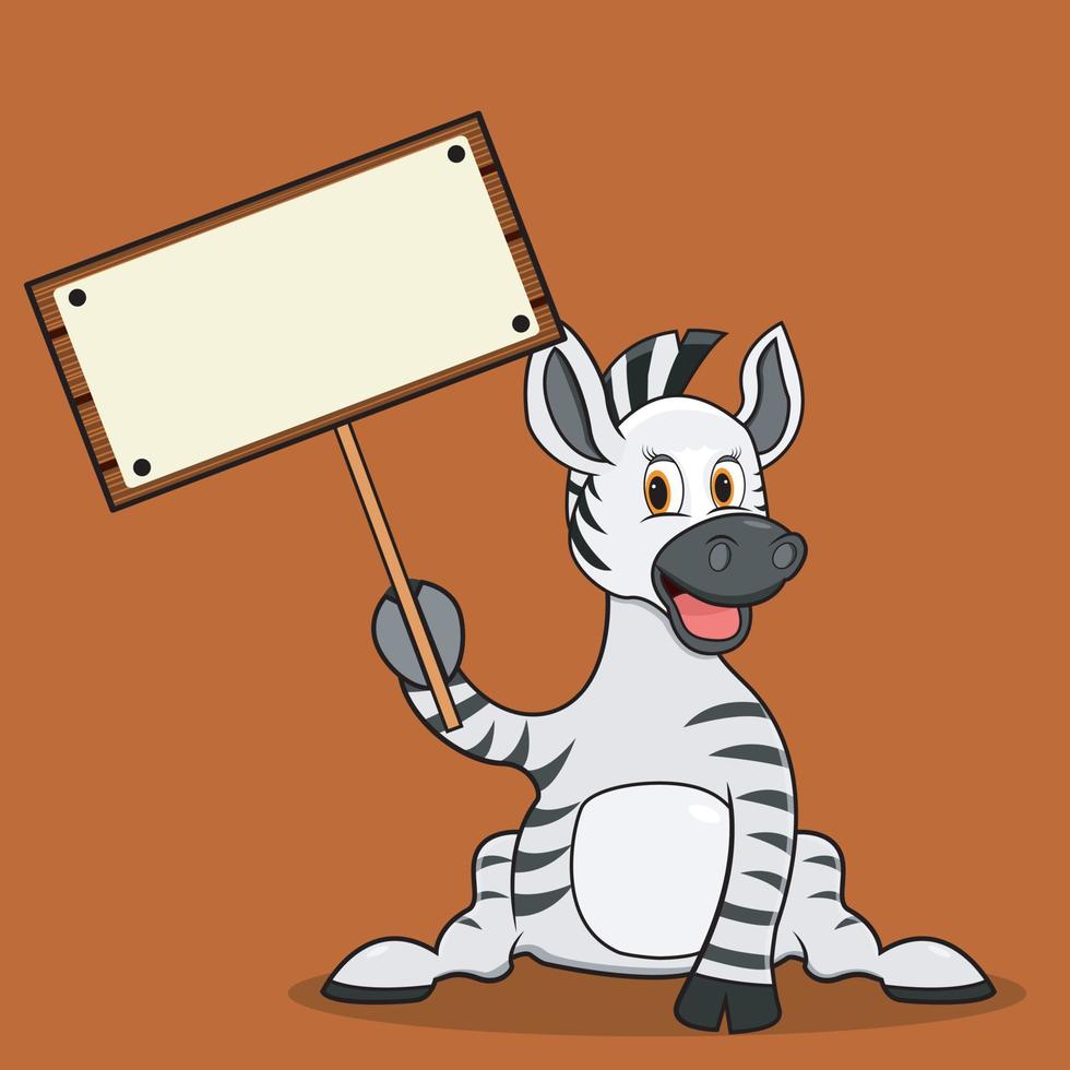 karakterzebra met lege banner bij de hand vector