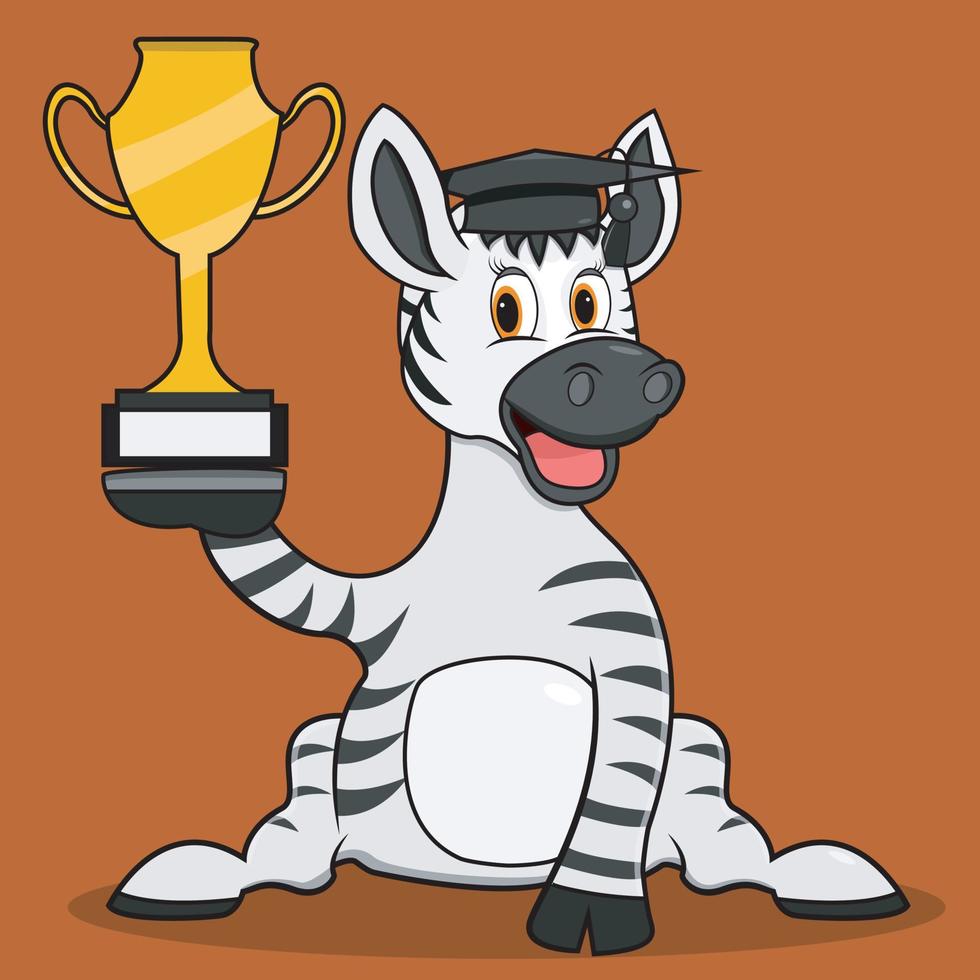 karakter zebra met afgestudeerde en breng trofee vector