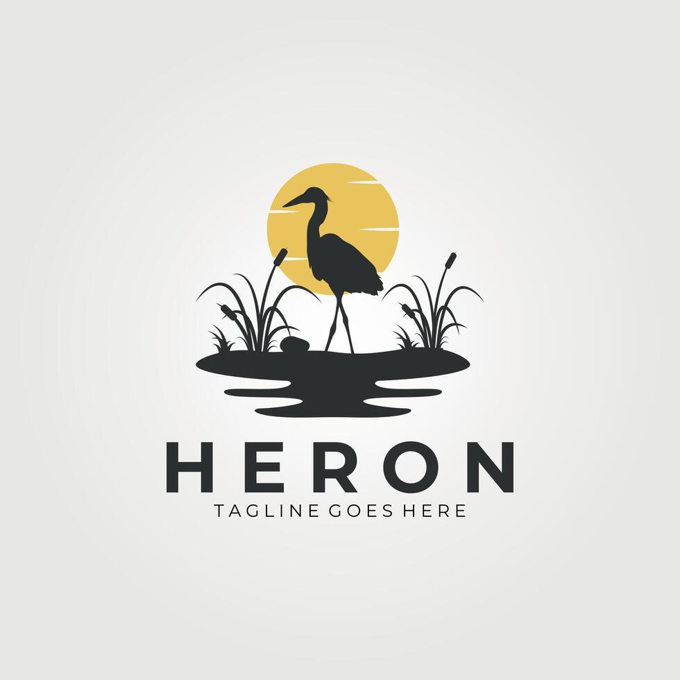 reiger vogel logo met wijnoogst stijl icoon illustratie ontwerp, sjabloon, teken en symbool vector