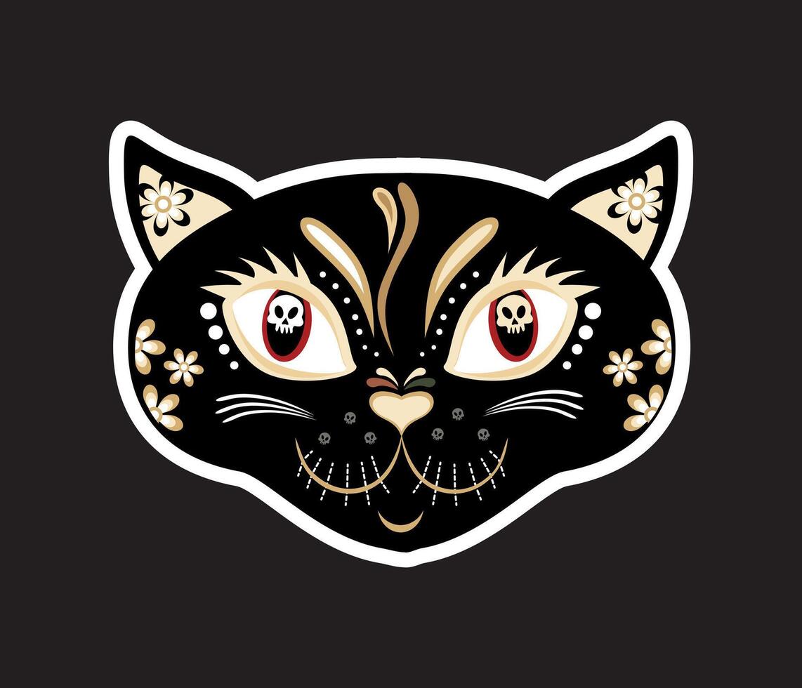 illustratie van zwart kat in Mexicaans volk stijl. vector